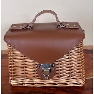 Brown Woven Leather Handle Bag
